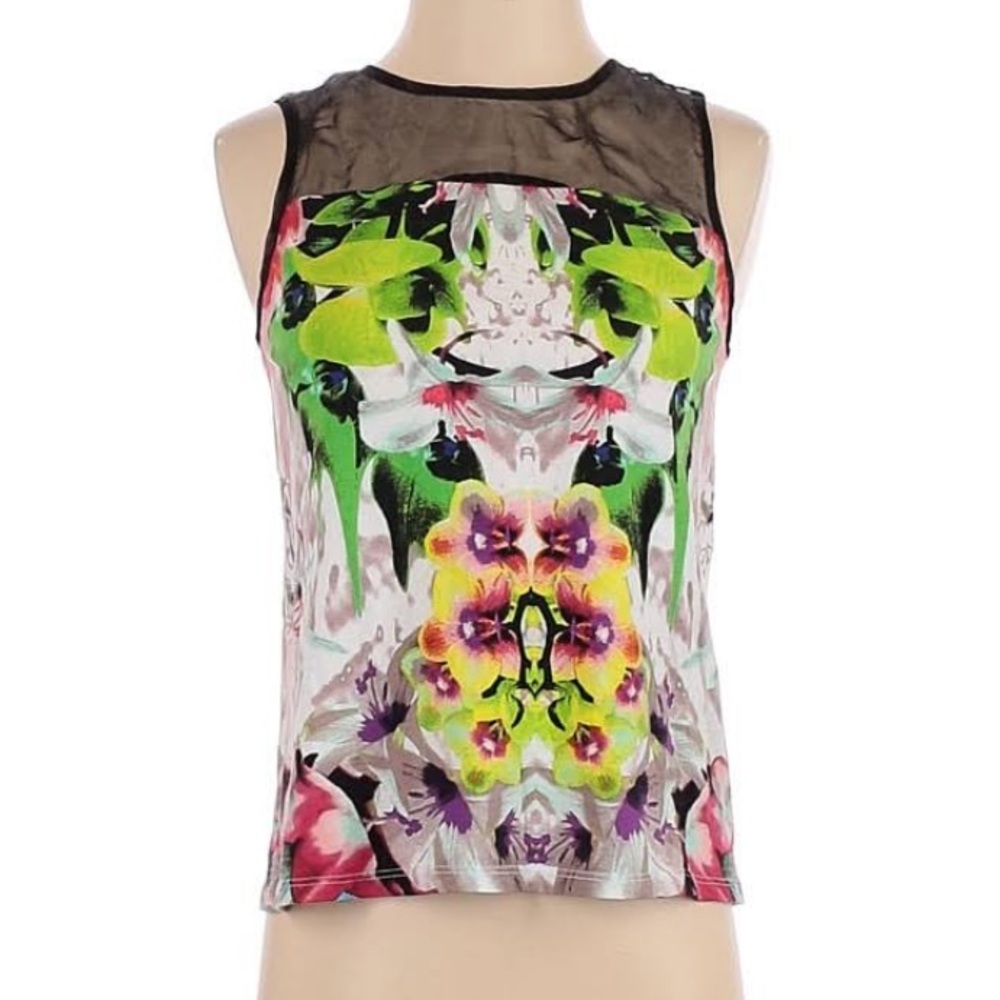 Prabal Gurung Floral Mesh Sleeveless Top - Picture 4 of 5
